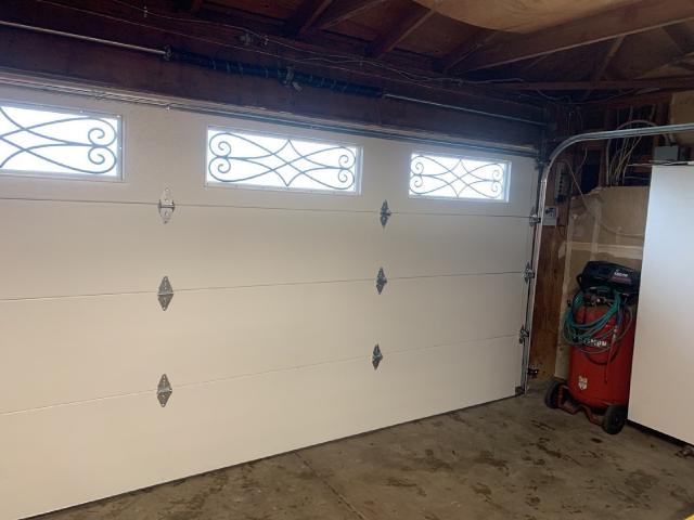 Interior view of a white Amarr garage door installation in Manteca