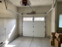 Interior view of the installed single CHI shaker-panel garage door in Danville