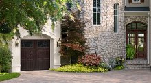 Amarr Classica Lucern garage door in Mahogany with Thames windows
