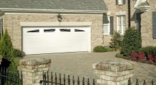 Amarr Heritage long panel garage door in True White with window inserts