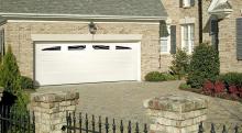 Amarr Heritage long panel garage door in True White with window inserts