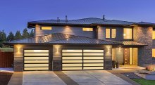 Amarr Horizon MultiView garage door in Dark Bronze finish with Frost glass