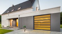 Amarr Horizon MultiView garage door in Dark Bronze finish with Clear glass