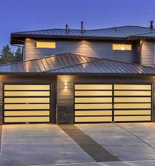 Amarr Horizon MultiView door in dark brown anodized aluminum with glazed glass