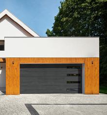 Amarr Northwoods Onyx plank garage door with slim horizontal windows