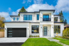 Black CHI Skyline Flush garage doors with stacked side windows