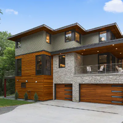 Cedar CHI Planks garage door with StyleLite windows