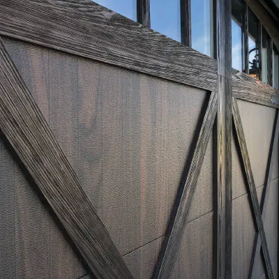 Walnut CHI Shoreline overlay garage door with arched Madison windows