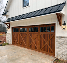 C.H.I. Shoreline cedar overlay garage door on a residential exterior