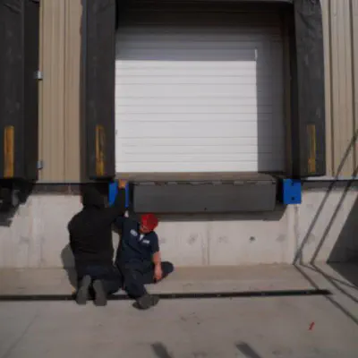 Barton technician servicing a loading dock seal