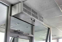 Blue Giant air curtain protecting an open doorway